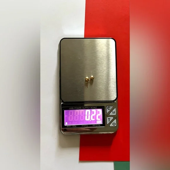 14K Yellow Gold Tiny Bead Stud Earrings 5x11mm  One earring is dented. - Picture 8 of 8